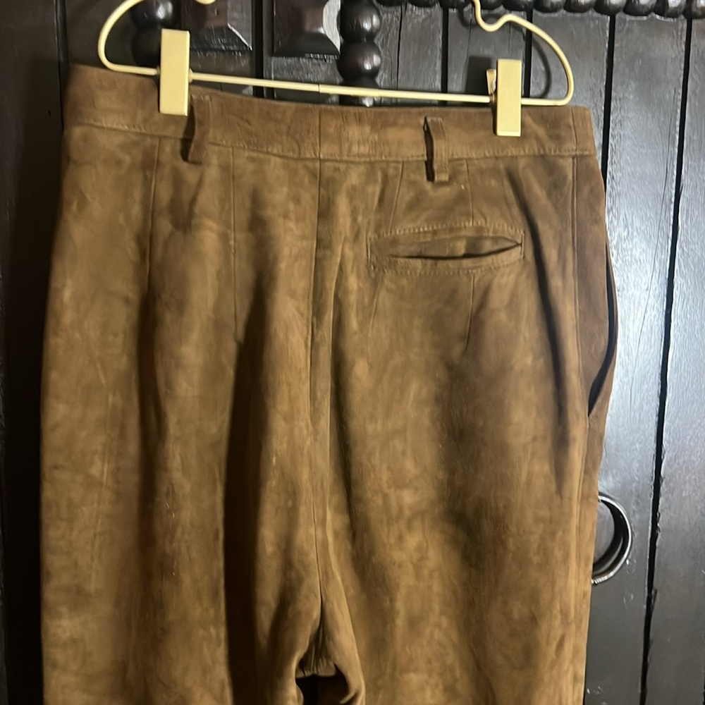 Linda Allard Ellen Tracy Vintage 80s-90s Lambskin Suede Leather High Waist Pant - Picture 8 of 14